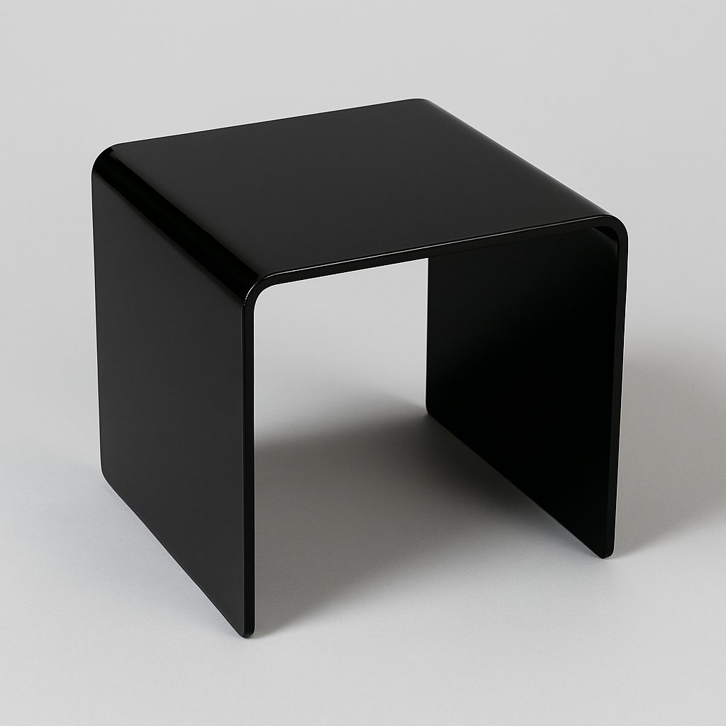 Black Acrylic Display Riser — 1/8" Thick – clear acrylic display stand for retail, showroom, or countertop use, size 2 x 2 x 2. Made in the USA by WebAcrylics.