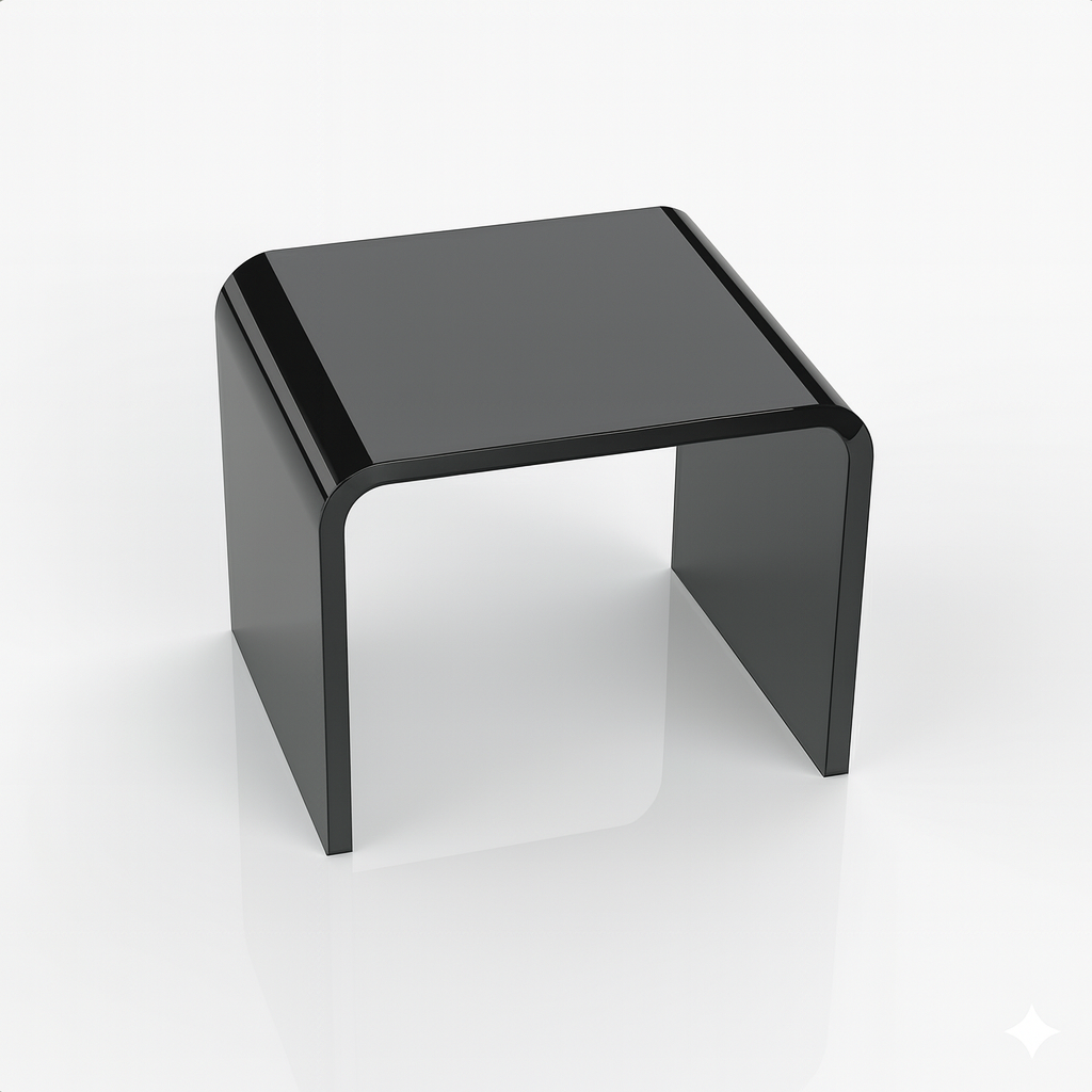 Black Acrylic Display Riser — 3/16" Thick – clear acrylic display stand for retail, showroom, or countertop use, size 4 x 4 x 4. Made in the USA by WebAcrylics.