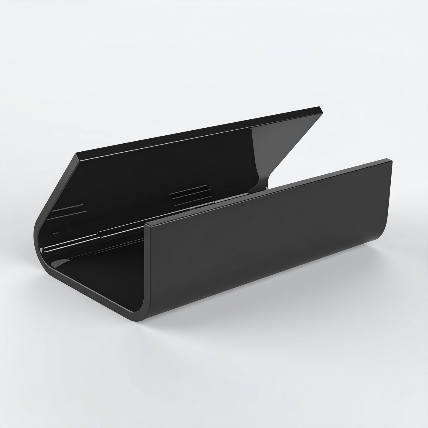 Black Horizontal Business Card & Small Item Holder — Easel — Acrylic – clear acrylic display stand for retail, showroom, or countertop use, size . Made in the USA by WebAcrylics.