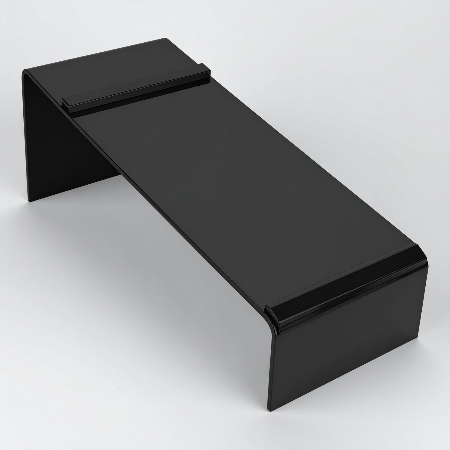 Black Slant-Style Shoe Riser — Acrylic Footwear Display – clear acrylic display stand for retail, showroom, or countertop use, size 4 x 5. Made in the USA by WebAcrylics.