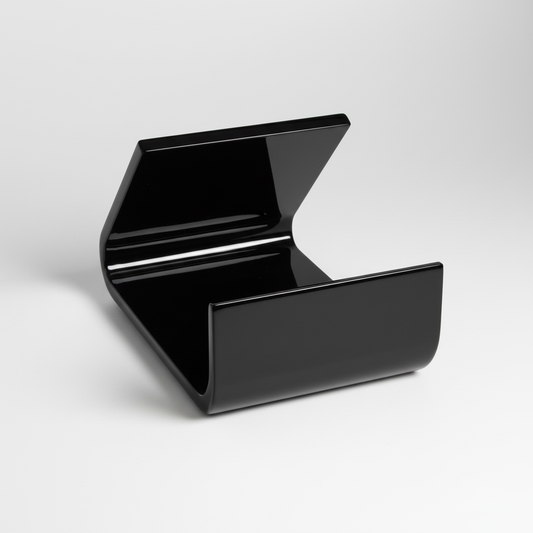 Black Small Easel-Style Cell Phone Display — Acrylic Stand – clear acrylic display stand for retail, showroom, or countertop use, size . Made in the USA by WebAcrylics.