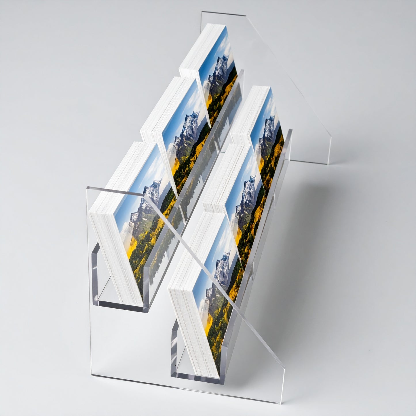 Business Card Holder — Six Pockets — Clear Acrylic – clear acrylic sign or literature display holder for brochures, menus, flyers, or signage, size . Made in the USA by WebAcrylics.