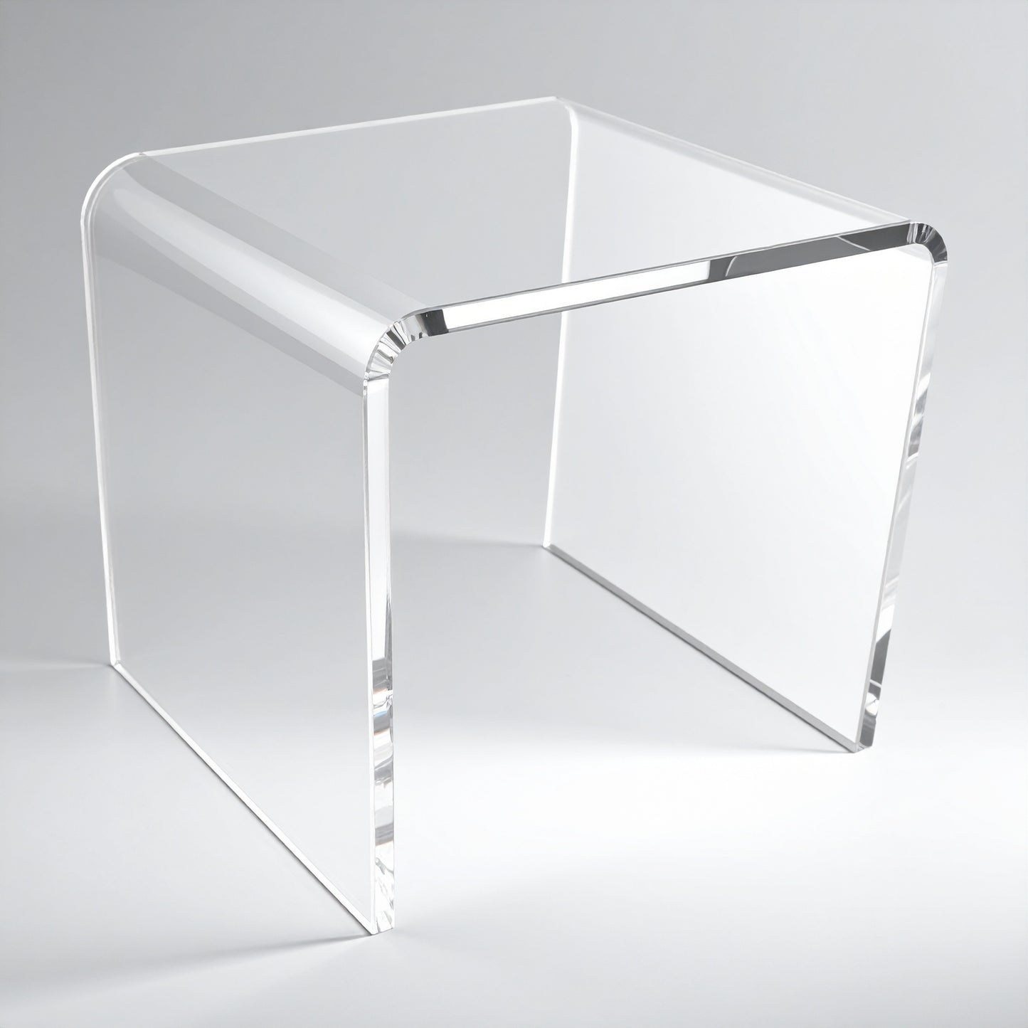 Clear Acrylic Display Riser — 3/16" Thick – clear acrylic display stand for retail, showroom, or countertop use, size 4 x 4 x 4. Made in the USA by WebAcrylics.