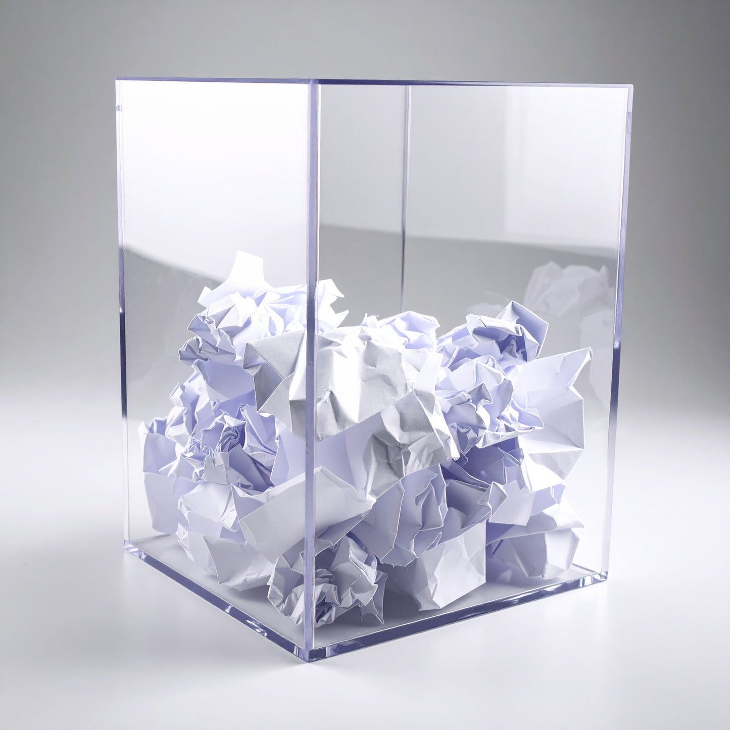Clear Acrylic Security Trash Can — See-Through Box Receptacle – clear acrylic bin, organizer, or holder for retail, office, or countertop use, size 9 x 9 x 12. Made in the USA by WebAcrylics.