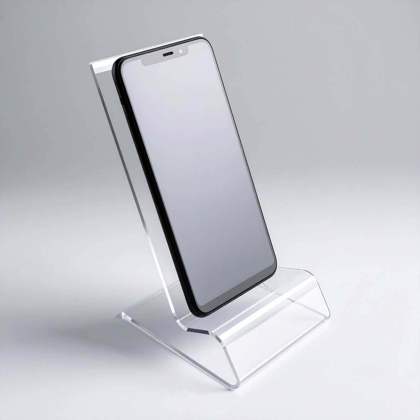Deluxe Smartphone Slant-Back Display Stand — Clear Acrylic – clear acrylic display stand for retail, showroom, or countertop use, size . Made in the USA by WebAcrylics.