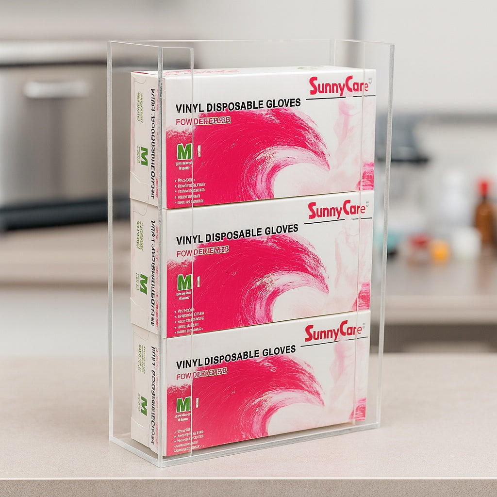 Glove Box Holder — Clear Acrylic Dispenser – clear acrylic bin, organizer, or holder for retail, office, or countertop use, size . Made in the USA by WebAcrylics.