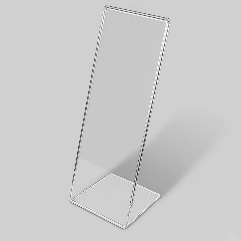 L-Style Photo Booth Frame — Clear Acrylic Strip Display – clear acrylic sign or literature display holder for brochures, menus, flyers, or signage, size 2 x 6. Made in the USA by WebAcrylics.