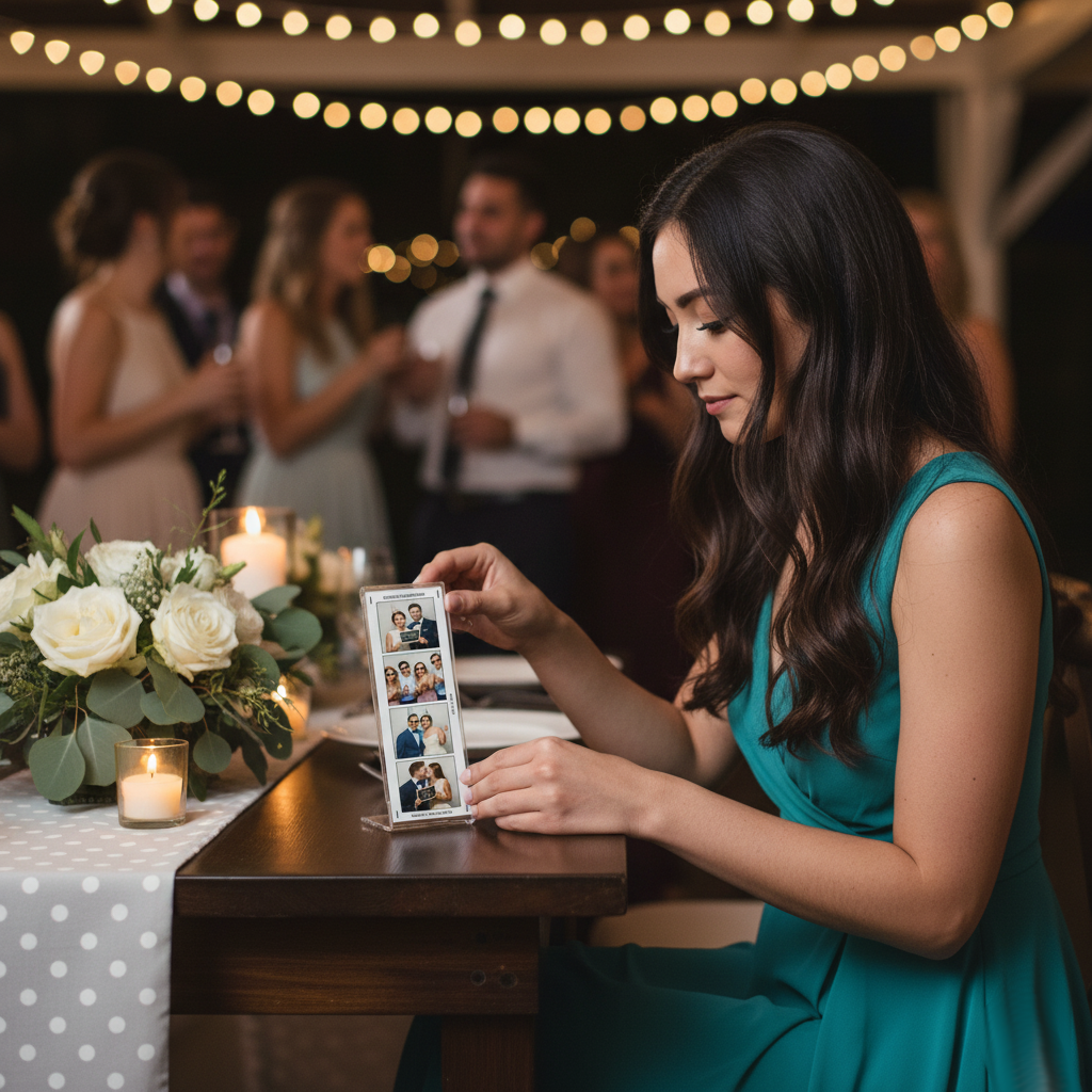L-Style Photo Booth Frame — Clear Acrylic Strip Display – clear acrylic sign or literature display holder for brochures, menus, flyers, or signage, size 2 x 6. Made in the USA by WebAcrylics.