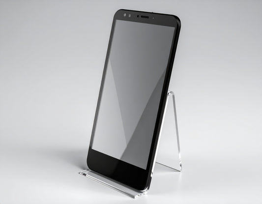 Open-Front Easel Smartphone Display — Clear Acrylic – clear acrylic display stand for retail, showroom, or countertop use, size . Made in the USA by WebAcrylics.