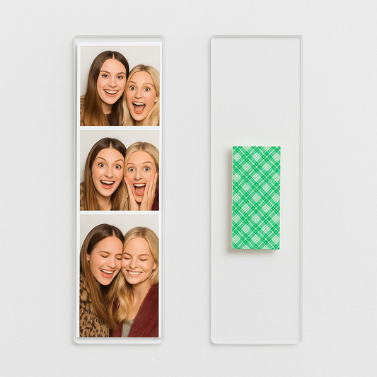 Photo Booth Frame with Double-Sided Foam Tape — Clear Acrylic – clear acrylic sign or literature display holder for brochures, menus, flyers, or signage, size 2 x 6. Made in the USA by WebAcrylics.