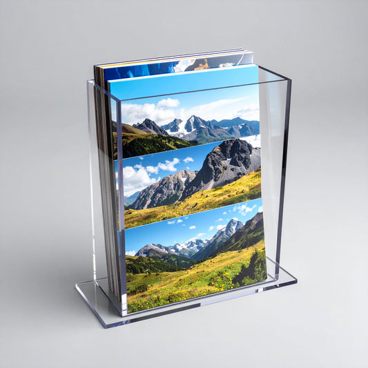Rectangle Literature Display Holder with Base — Clear Acrylic – clear acrylic bin, organizer, or holder for retail, office, or countertop use, size 11.25 x 3 x 8.5. Made in the USA by WebAcrylics.