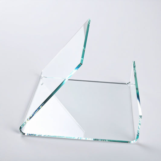 Reverse Easel Display Stand — Clear Acrylic – clear acrylic display stand for retail, showroom, or countertop use, size 10 x 10 x 8. Made in the USA by WebAcrylics.