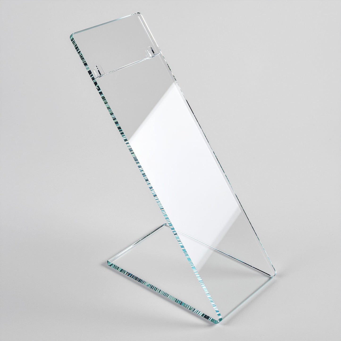 Slant-Back Shoe Display — Clear Acrylic – clear acrylic display stand for retail, showroom, or countertop use, size 4 x 5. Made in the USA by WebAcrylics.