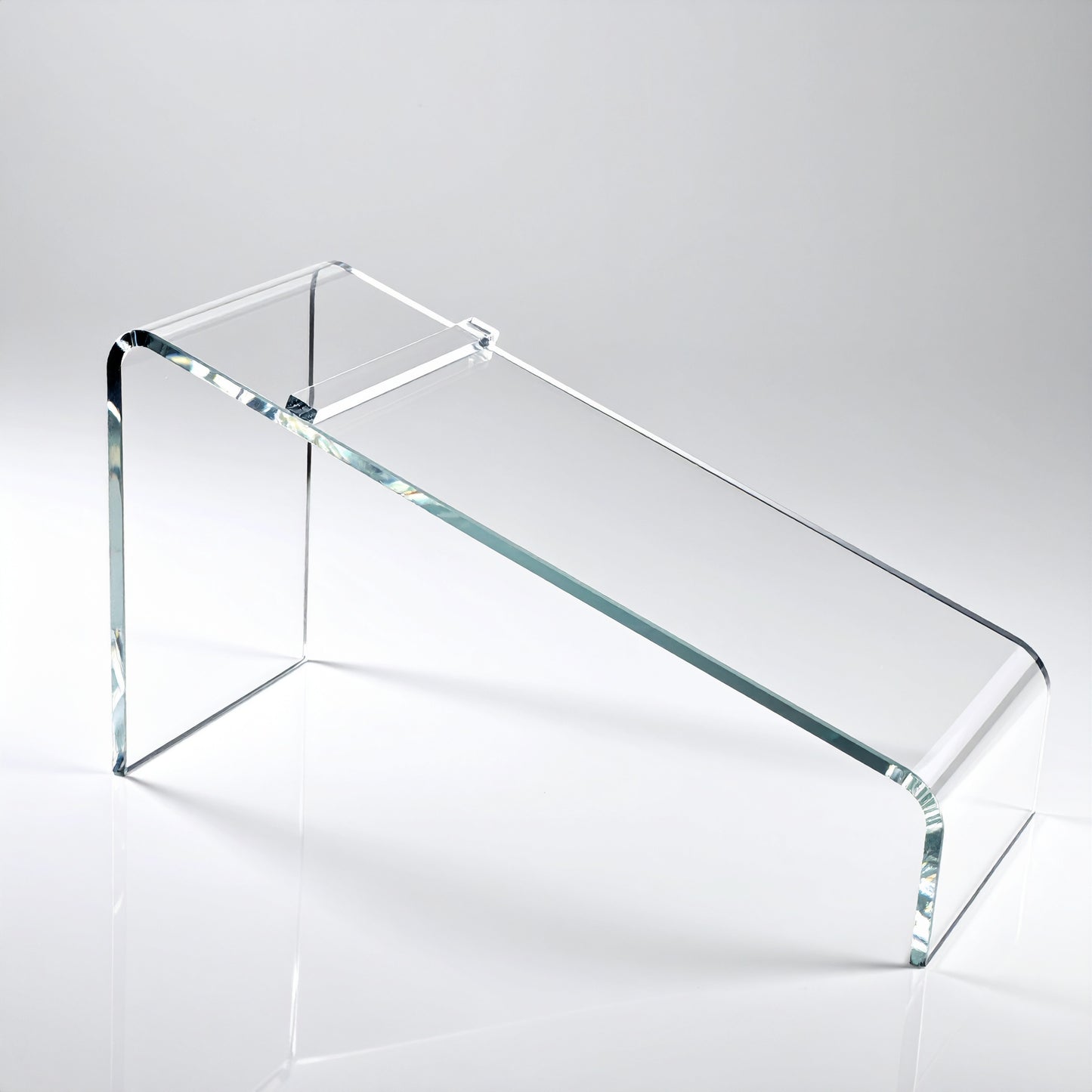 Slant-Style Shoe Riser — Clear Acrylic – clear acrylic display stand for retail, showroom, or countertop use, size 4 x 5. Made in the USA by WebAcrylics.