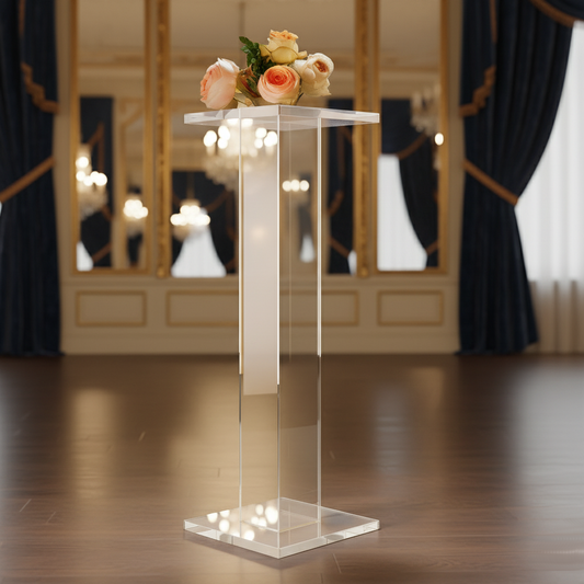 Tall Square Acrylic Pedestal Display — Standalone Showcase – clear acrylic display stand for retail, showroom, or countertop use, size Clear. Made in the USA by WebAcrylics.