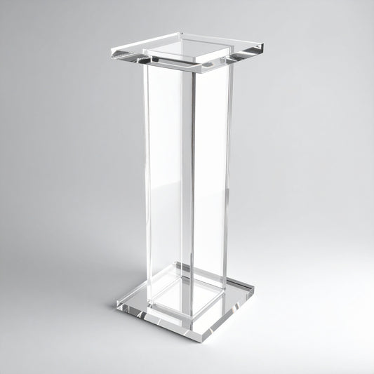 Tall Square Acrylic Pedestal Display — Standalone Showcase – clear acrylic display stand for retail, showroom, or countertop use, size Clear. Made in the USA by WebAcrylics.
