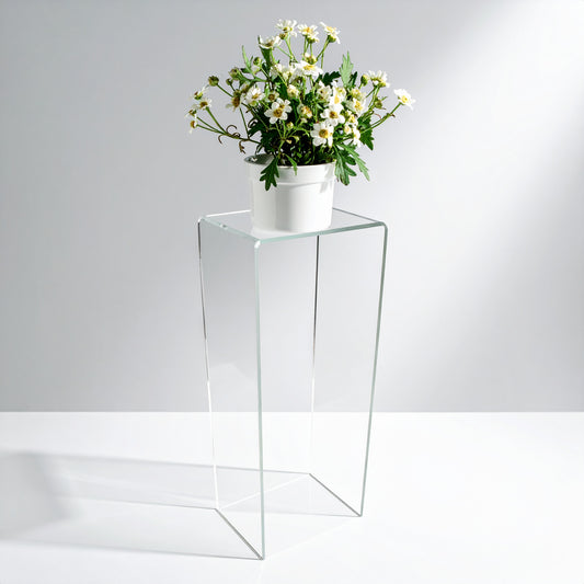 Tall Waterfall Acrylic Pedestal Display — Clear – clear acrylic display stand for retail, showroom, or countertop use, size 12 x 9 x 36. Made in the USA by WebAcrylics.