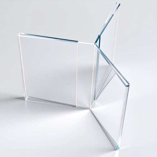 Three-Section Bottom-Load Acrylic Sign Holder — Countertop Display – clear acrylic sign or literature display holder for brochures, menus, flyers, or signage, size 4 x 6. Made in the USA by WebAcrylics.