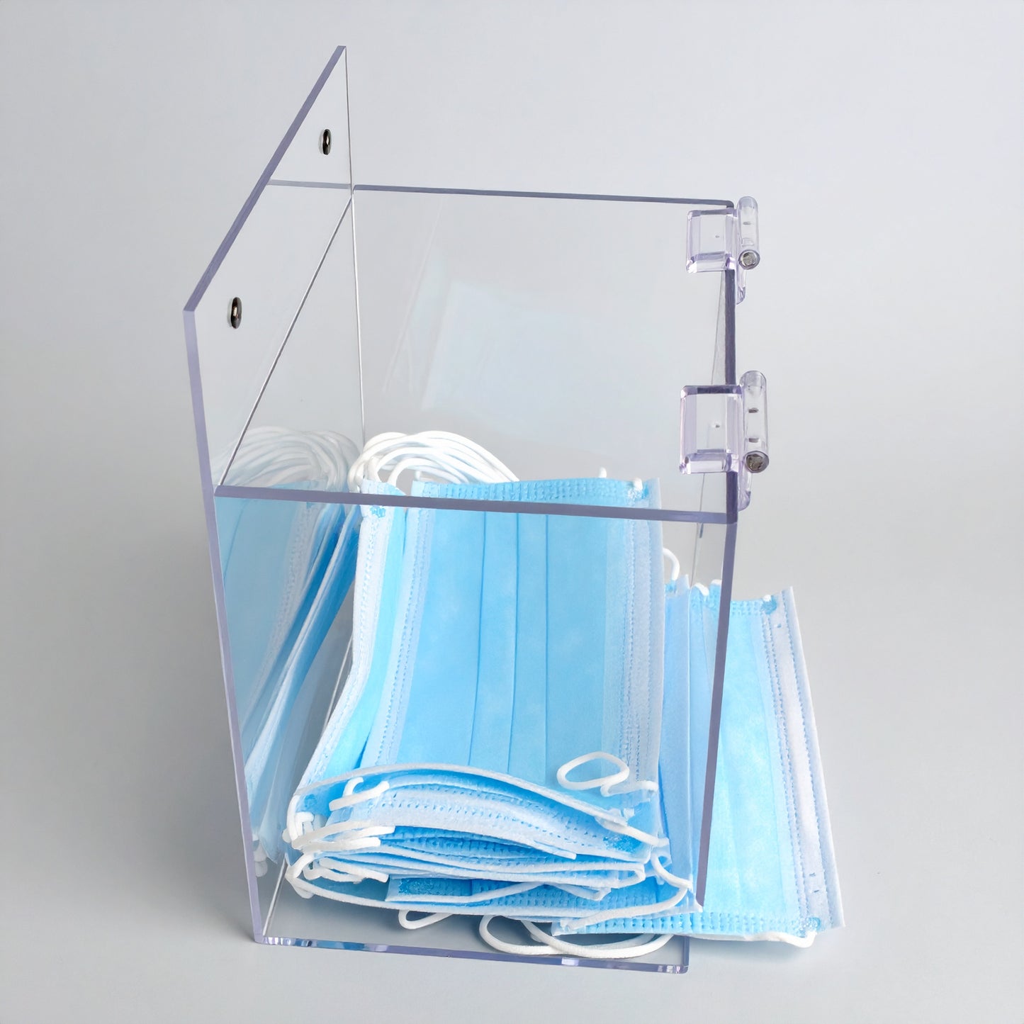 Wall-Mount Face Mask Dispenser — Clear Acrylic – clear acrylic bin, organizer, or holder for retail, office, or countertop use, size . Made in the USA by WebAcrylics.