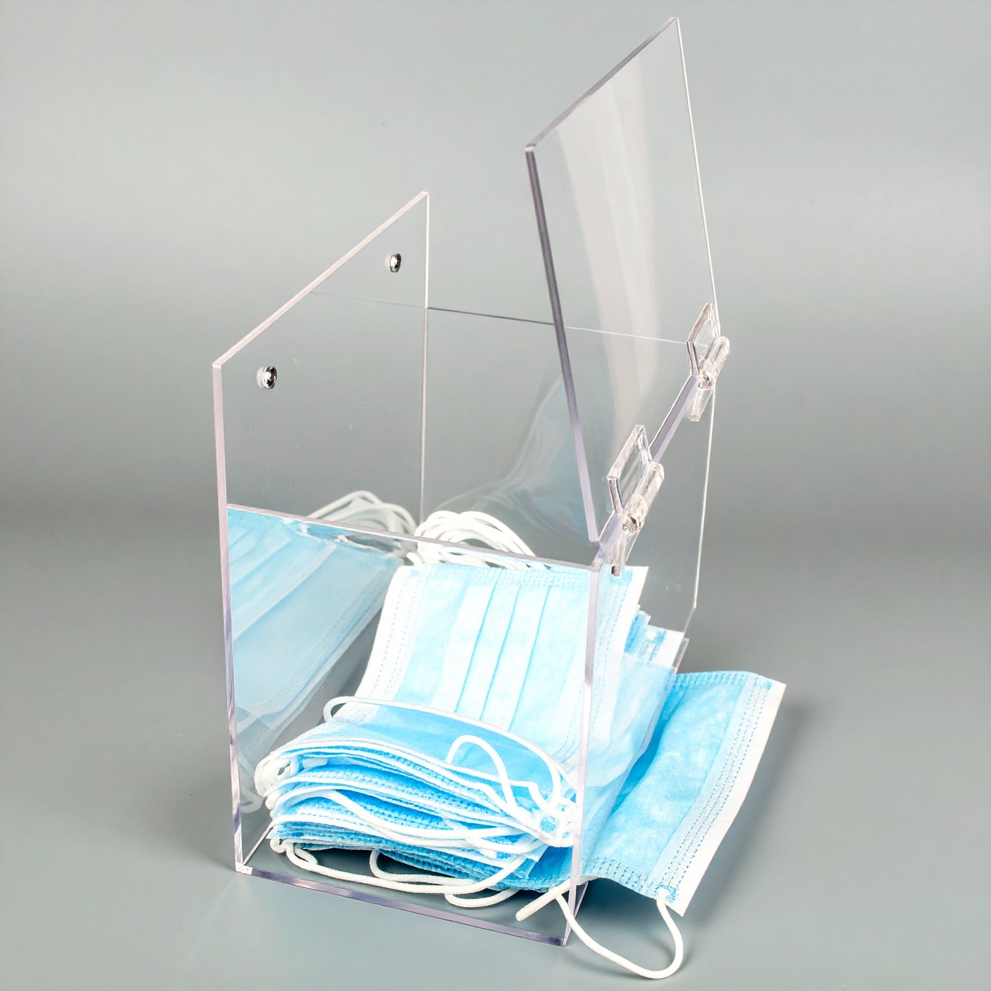 Wall-Mount Face Mask Dispenser — Clear Acrylic – clear acrylic bin, organizer, or holder for retail, office, or countertop use, size . Made in the USA by WebAcrylics.