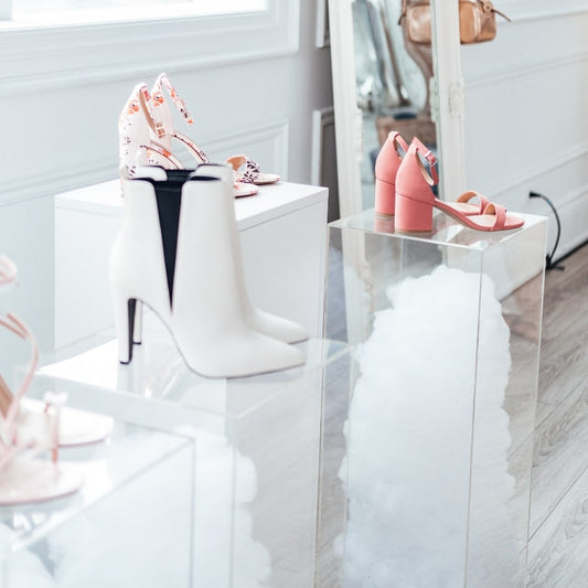 Tall Square Acrylic Pedestal — Clear, Black, or White – clear acrylic display stand for retail, showroom, or countertop use, size Clear. Made in the USA by WebAcrylics.