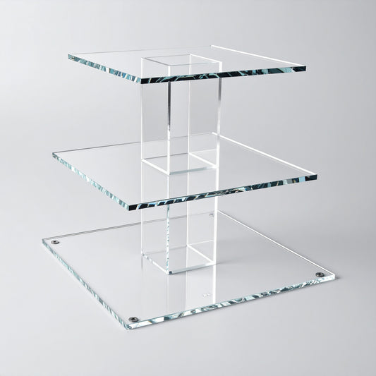 3-Tier Cupcake Stand — Clear Acrylic Dessert Display – clear acrylic display stand for retail, showroom, or countertop use, size . Made in the USA by WebAcrylics.