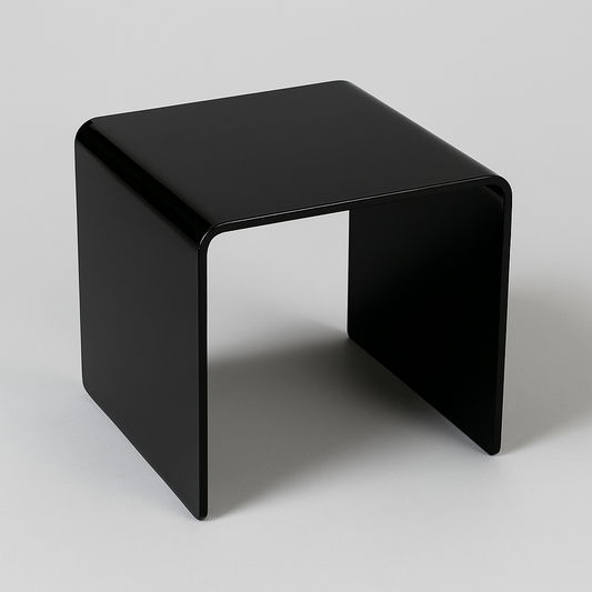 Black Acrylic Display Riser — 1/8" Thick – clear acrylic display stand for retail, showroom, or countertop use, size 2 x 2 x 2. Made in the USA by WebAcrylics.