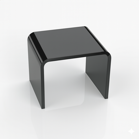 Black Acrylic Display Riser — 3/16" Thick – clear acrylic display stand for retail, showroom, or countertop use, size 4 x 4 x 4. Made in the USA by WebAcrylics.