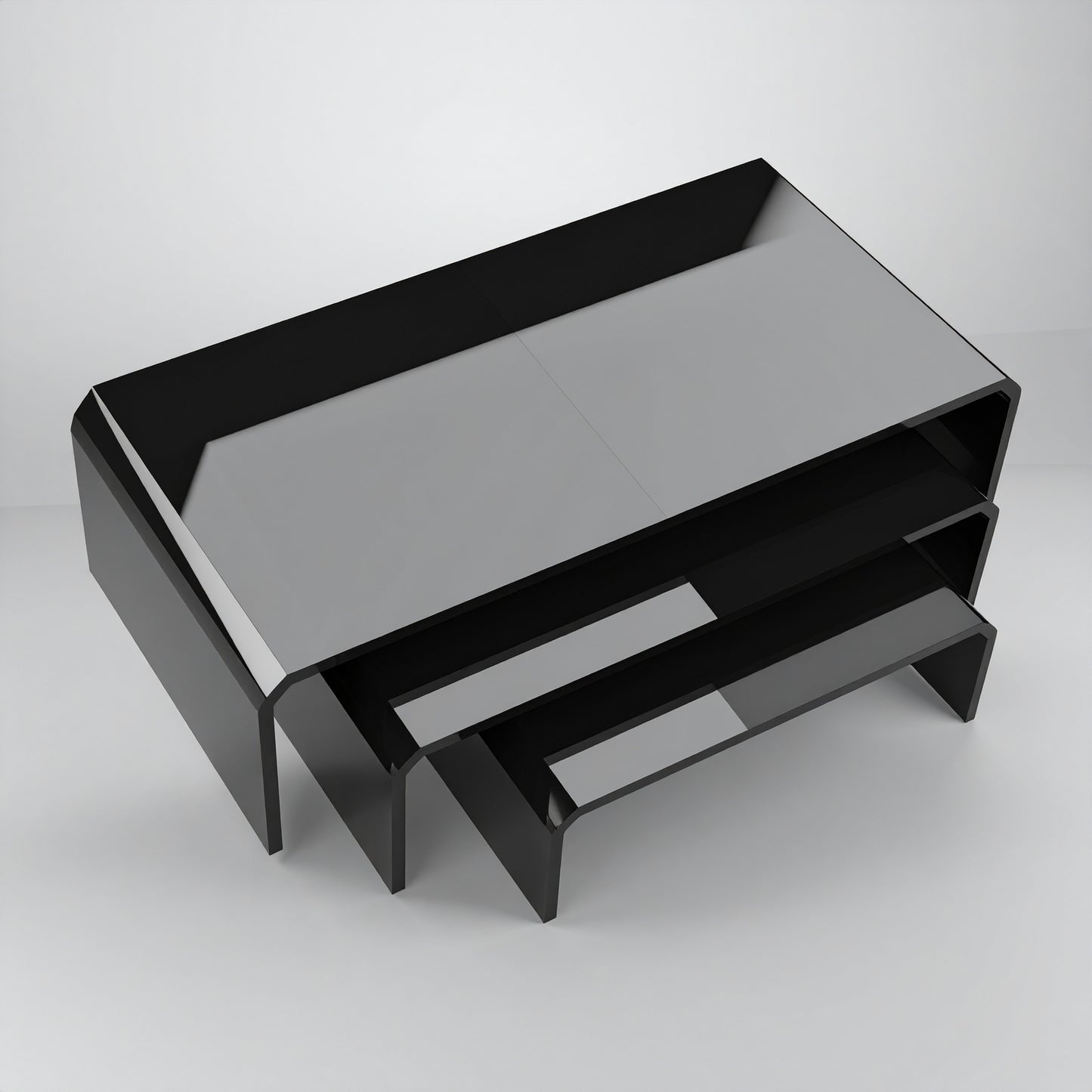 Black Acrylic Display Riser Set — Opaque Tiered Stands – clear acrylic display stand for retail, showroom, or countertop use, size 2x2x2, 3x3x3, 4x4x4. Made in the USA by WebAcrylics.