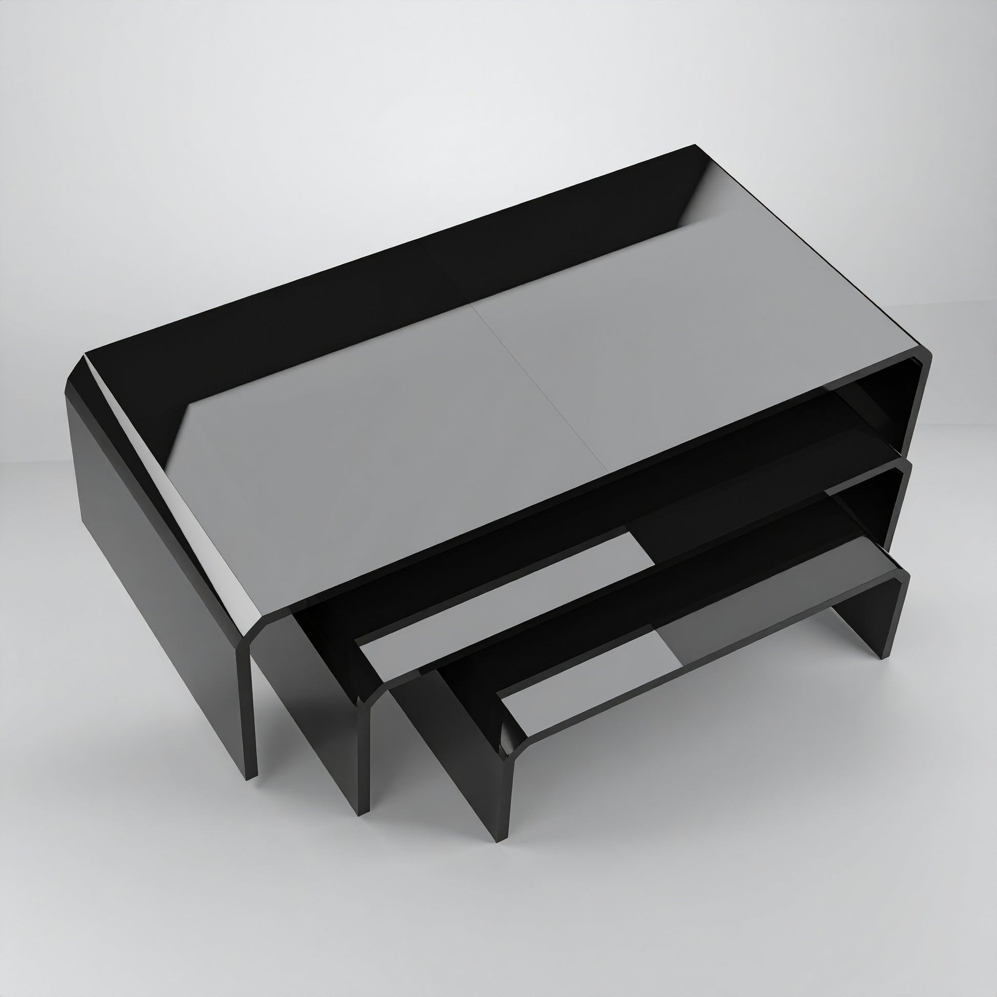 Black Acrylic Display Riser Set — Opaque Tiered Stands – clear acrylic display stand for retail, showroom, or countertop use, size 2x2x2, 3x3x3, 4x4x4. Made in the USA by WebAcrylics.