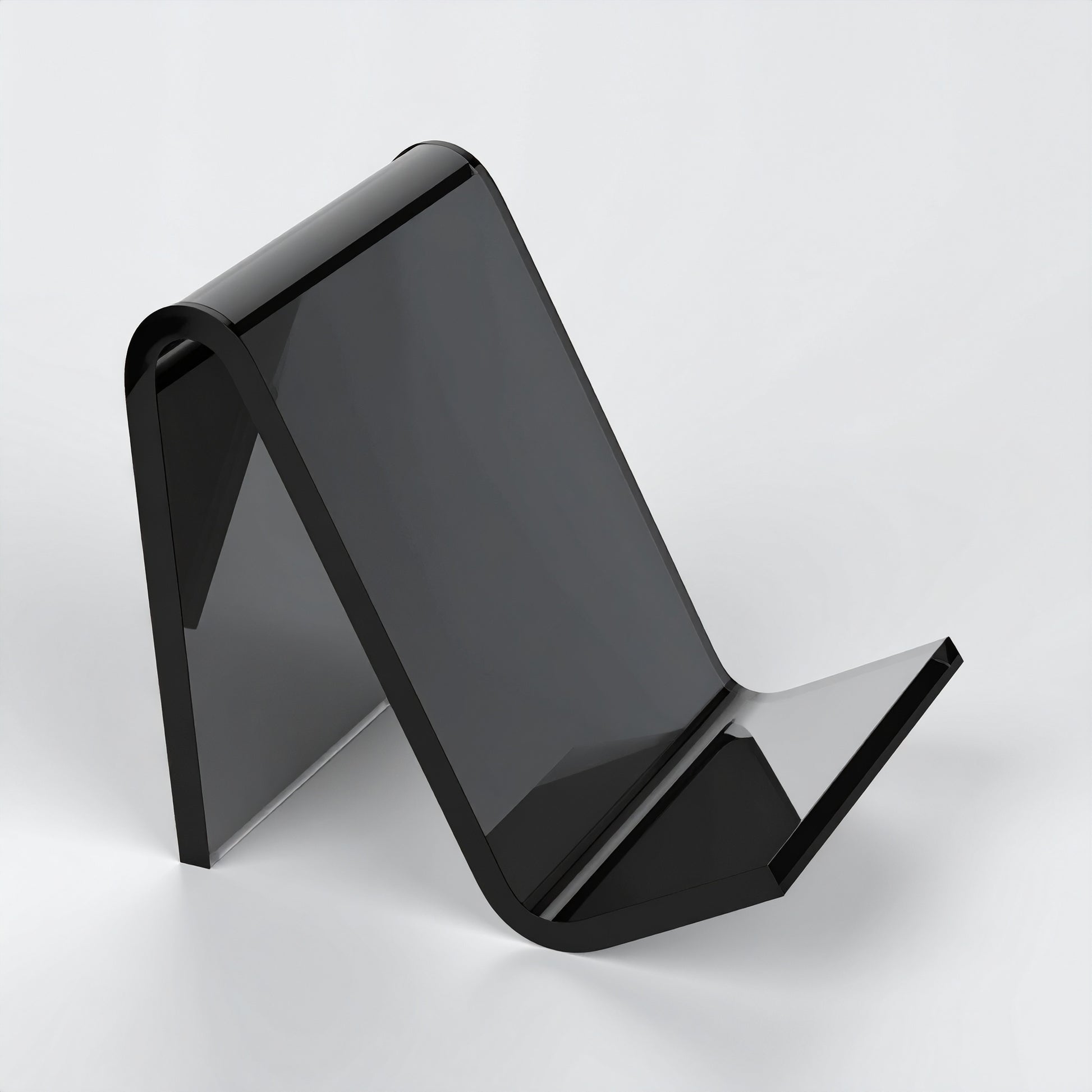Black Business Card & Small Item Holder — Easel — Acrylic – clear acrylic display stand for retail, showroom, or countertop use, size . Made in the USA by WebAcrylics.