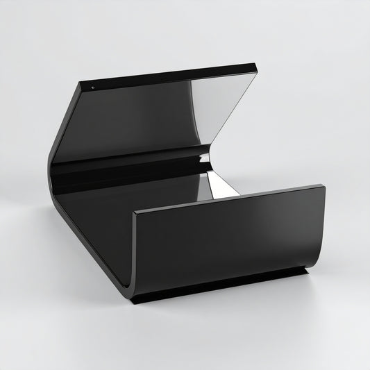 Black Business Card & Small Item Holder — Reverse Easel — Acrylic – clear acrylic display stand for retail, showroom, or countertop use, size . Made in the USA by WebAcrylics.