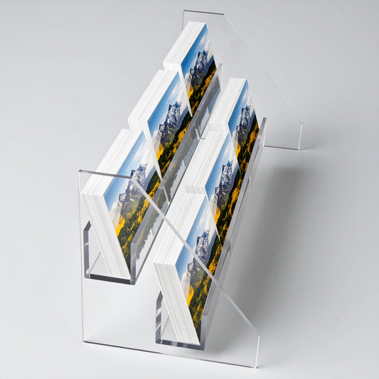 Business Card Holder — Six Pockets — Clear Acrylic – clear acrylic sign or literature display holder for brochures, menus, flyers, or signage, size . Made in the USA by WebAcrylics.