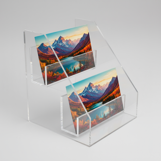Business Card Holder — Two Pockets — Clear Acrylic – clear acrylic sign or literature display holder for brochures, menus, flyers, or signage, size . Made in the USA by WebAcrylics.