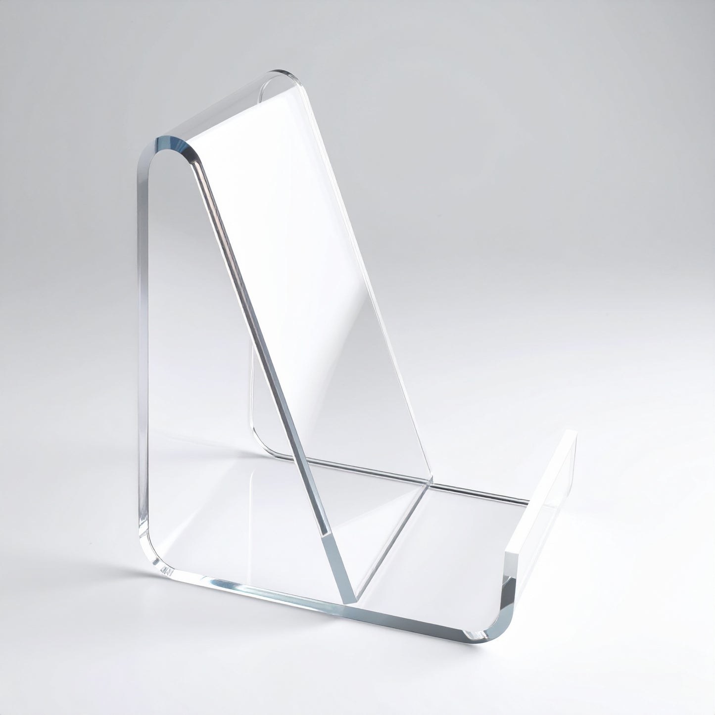 Business Card & Small Item Holder — Easel — Clear Acrylic – clear acrylic display stand for retail, showroom, or countertop use, size . Made in the USA by WebAcrylics.