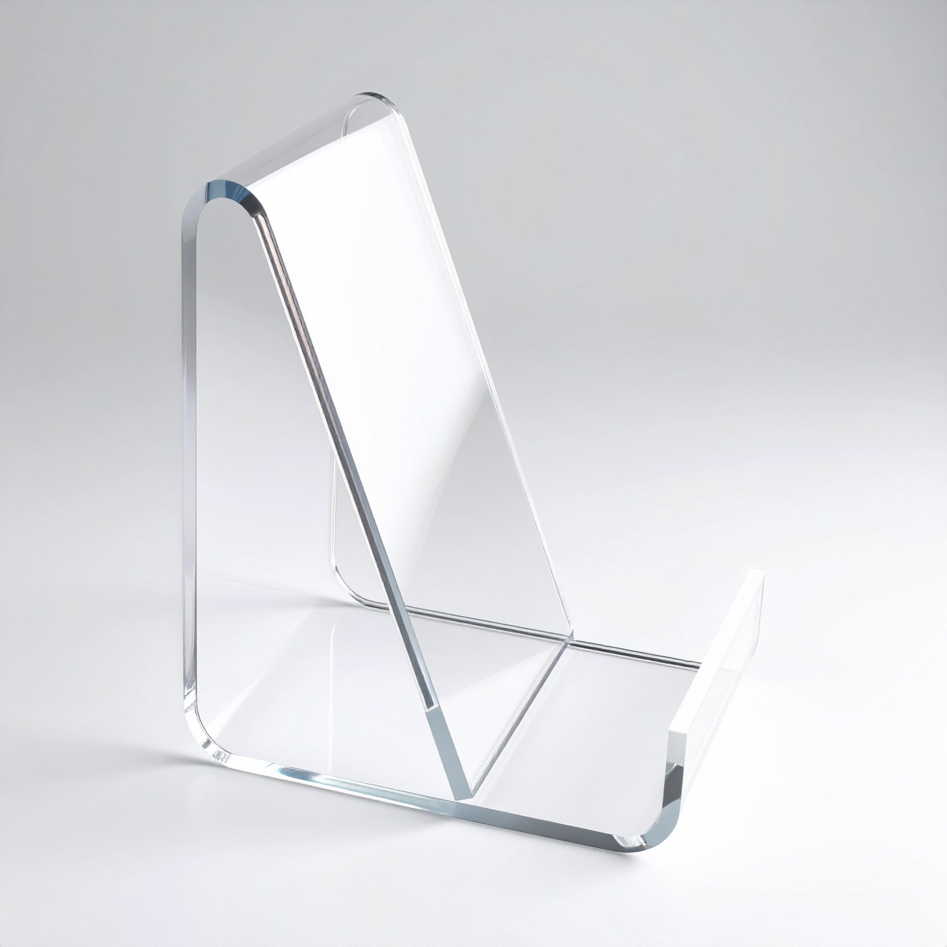 Business Card & Small Item Holder — Easel — Clear Acrylic – clear acrylic display stand for retail, showroom, or countertop use, size . Made in the USA by WebAcrylics.