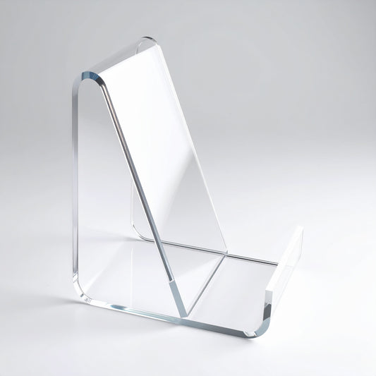Business Card & Small Item Holder — Easel — Clear Acrylic – clear acrylic display stand for retail, showroom, or countertop use, size . Made in the USA by WebAcrylics.