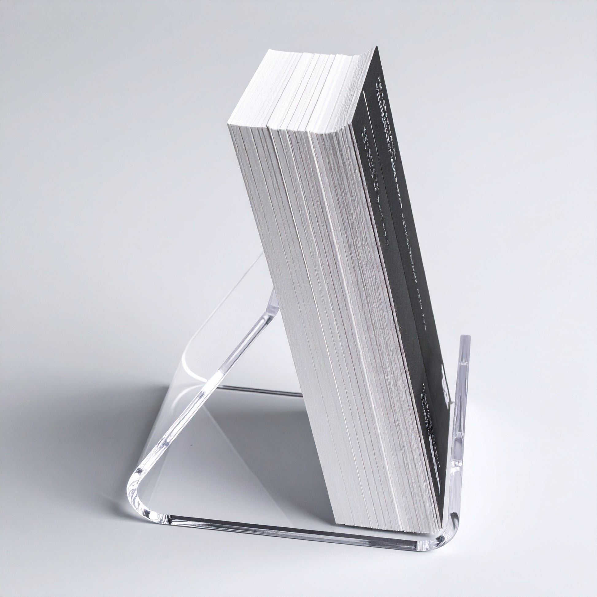 Business Card & Small Item Holder — Reverse Easel — Clear Acrylic – clear acrylic display stand for retail, showroom, or countertop use, size . Made in the USA by WebAcrylics.