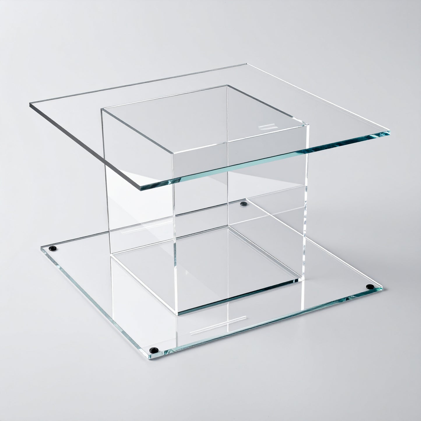 Clear Acrylic Cake Stand — Square Top & Base – clear acrylic display stand for retail, showroom, or countertop use, size 12 x 12 x 6. Made in the USA by WebAcrylics.