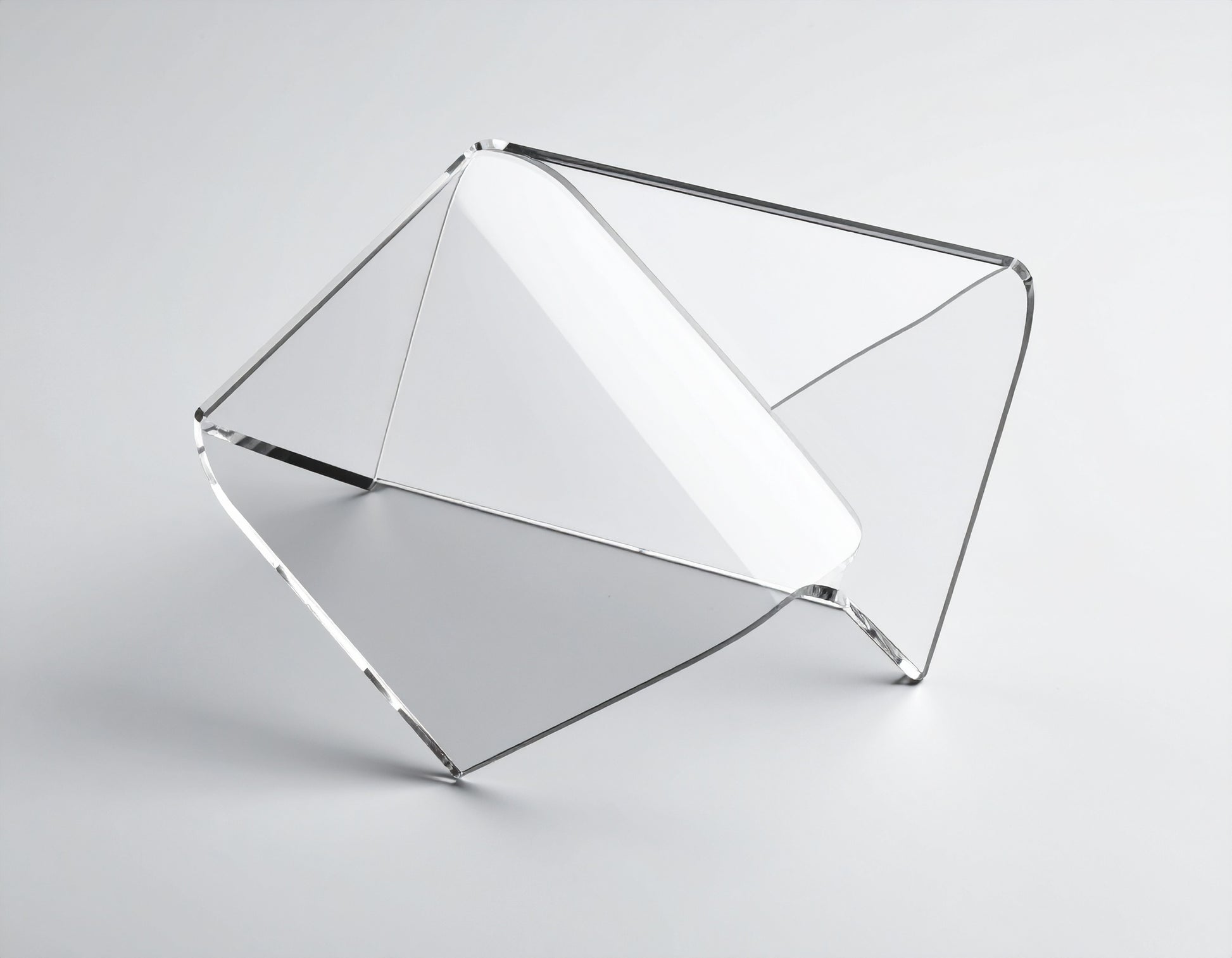Clear Acrylic Corner-Fold Display Riser — V Style – clear acrylic display stand for retail, showroom, or countertop use, size 3 x 3 x 1.5. Made in the USA by WebAcrylics.