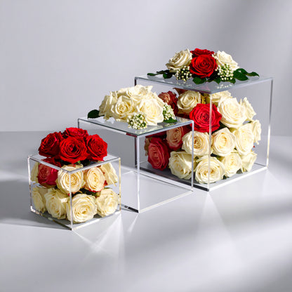 Clear Acrylic Cube Riser Set — Hollow-Bottom — 3-Piece (4″/5″/6″) – clear acrylic bin, organizer, or holder for retail, office, or countertop use, size . Made in the USA by WebAcrylics.