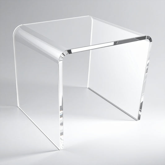 Clear Acrylic Display Riser — 3/16" Thick – clear acrylic display stand for retail, showroom, or countertop use, size 4 x 4 x 4. Made in the USA by WebAcrylics.