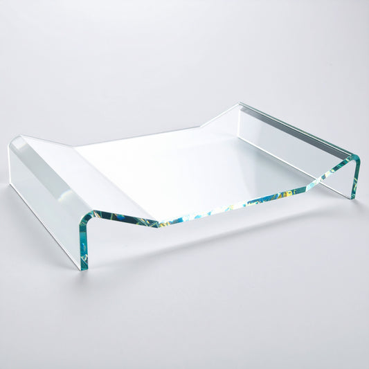 Clear Acrylic Easel — Flat Open-Book Display Stand – clear acrylic display stand for retail, showroom, or countertop use, size . Made in the USA by WebAcrylics.