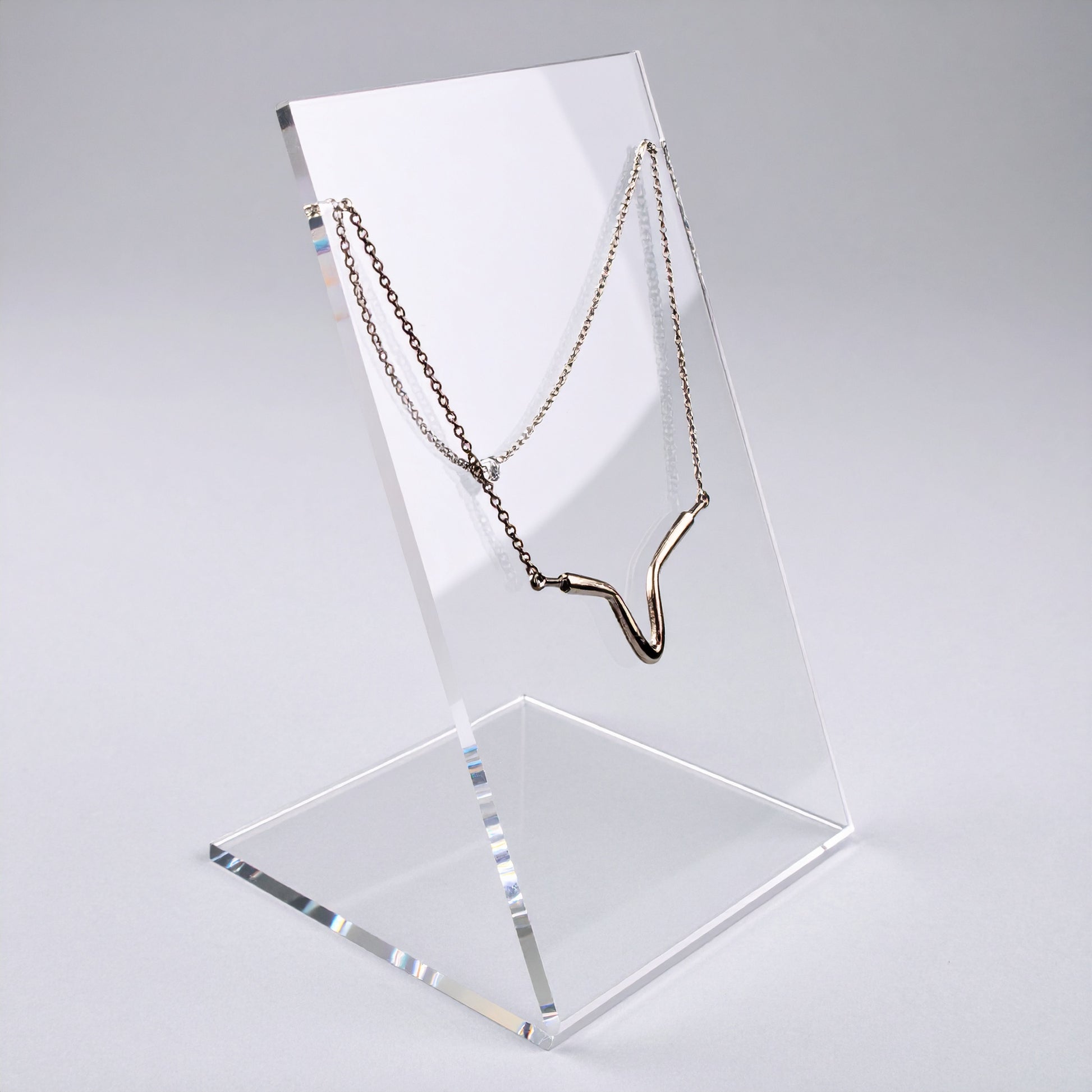 Clear Acrylic Single Necklace Display — Stand for One Necklace – clear acrylic display stand for retail, showroom, or countertop use, size . Made in the USA by WebAcrylics.