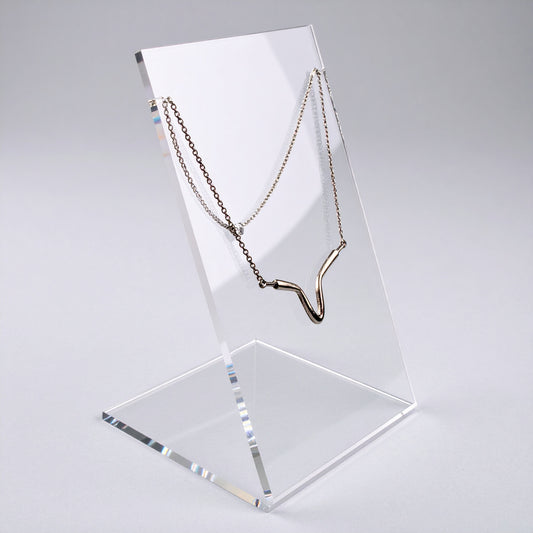Clear Acrylic Single Necklace Display — Stand for One Necklace – clear acrylic display stand for retail, showroom, or countertop use, size . Made in the USA by WebAcrylics.