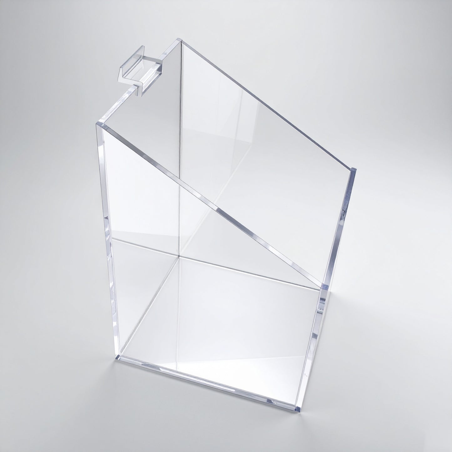 Clear Acrylic Slatwall Bin — Open Slant-Top Attachment