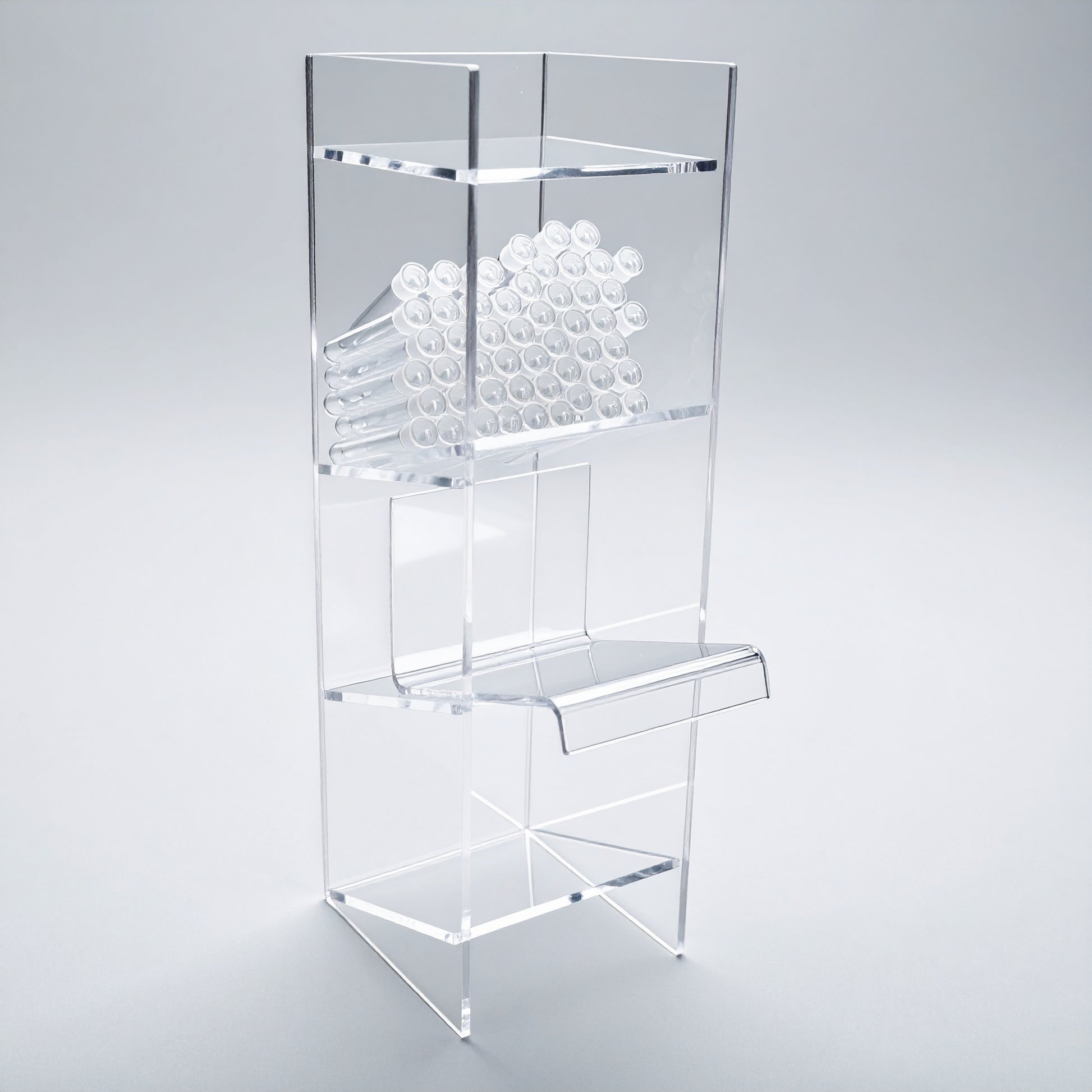 Clear Acrylic Tube Rack — Lab Holder for Microcentrifuge & Conical Tubes – clear acrylic bin, organizer, or holder for retail, office, or countertop use, size 1 section. Made in the USA by WebAcrylics.