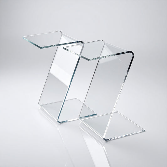 Clear Acrylic Z-Style Display Riser — Transparent Stand – clear acrylic display stand for retail, showroom, or countertop use, size 2 x 2 x 4. Made in the USA by WebAcrylics.