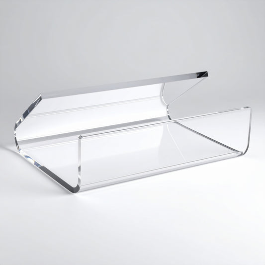 Clear Horizontal Business Card & Small Item Holder — Easel — Acrylic – clear acrylic display stand for retail, showroom, or countertop use, size . Made in the USA by WebAcrylics.