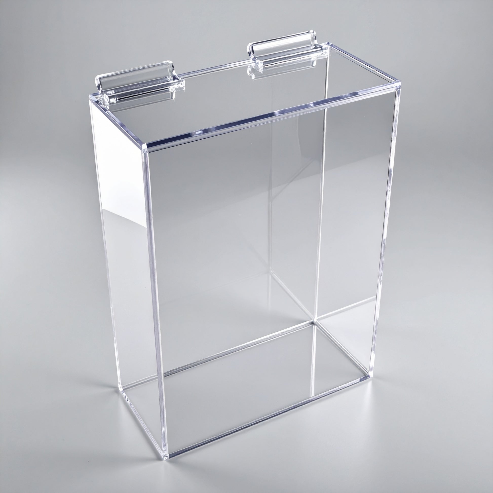 Closed-Box Literature Display Holder — Clear Acrylic – clear acrylic bin, organizer, or holder for retail, office, or countertop use, size 4 x 4 x 9. Made in the USA by WebAcrylics.